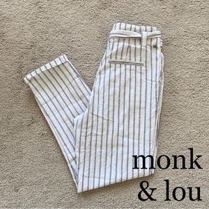 BNWT Monk & Lou White High Rise Pinstripe Paperbag Waist Pants